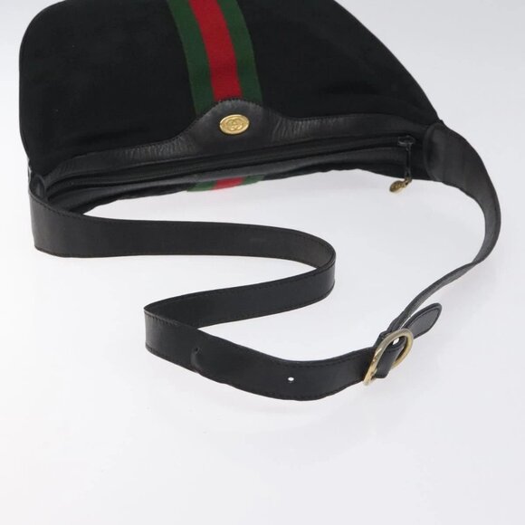 GUCCI Web Sherry Line GG Canvas Shoulder Bag Black Gold Red 010 378 Auth 127151 - Picture 8 of 16
